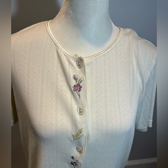 Vintage morning blue white knit pointelle cardigan shirt dutton down size small - Picture 3 of 8